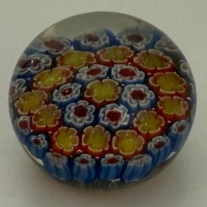 Vintage Murano Art Glass Millefiori Floral Paperweight 2.5" - Mint Condition